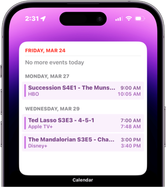 Calendar preview on mobile device